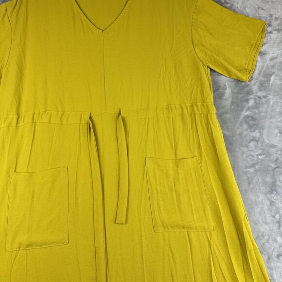Good Luck Gem Oversized Dress Women's XL Mustard Yellow Tie Front Pockets (0726) - Picture 4 of 12